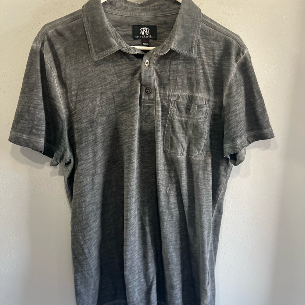 Rock & Republic polo shirt distinct gray distressed wash and pocket Size M